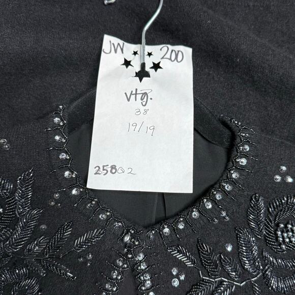 Vintage 1980s Wool Cardigan Sweater Women's EU 38 Black Floral Beadwork Evening - Picture 4 of 8